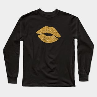 Gold Glittery Lips Long Sleeve T-Shirt